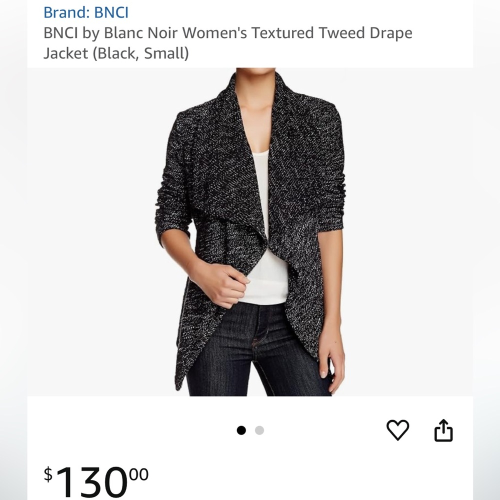 BNCI Blanc Noir Tweed Drape Jacket